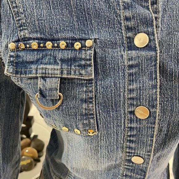 Women’s Casual Kiss Blue Denim Button Down Waist Length Jean Jacket (L) U09 - Picture 4 of 11